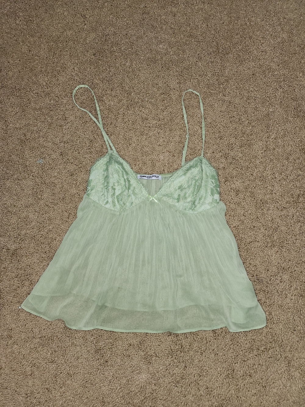 Princess Polly Sheer Pleat Cami Light Green
